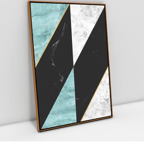 Quadro Decorativo em Canvas Geométrico Mármore Delux TaColado Moldura Flutuante 4,5cm Freijó 120 x 8