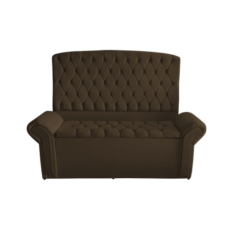 Kit Dubaí Cabeceira de Cama Box Casal e Recamier Baú Queen 160 Cm Suede Marrom Eli Móveis