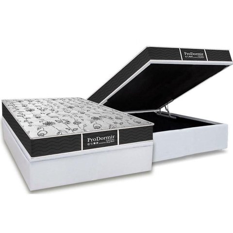 Cama Box Baú Casal: Colchão Molas Probel Prolastic Prodormir Sleep + Base Crc Courano White(