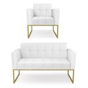 Ver imagem 1 de Kit 1 Sofá Namoradeira e 1 Poltrona Elisa Corino Base Metálica Industrial Dourado - D'Rossi Branco
