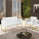 Ver imagem 2 de Kit 1 Sofá Namoradeira e 1 Poltrona Elisa Corino Base Metálica Industrial Dourado - D'Rossi Branco