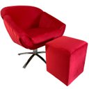 Ver imagem 1 de Kit Poltrona Giovana Giratória Cromado, Puff Quadrado e Almofadas em Sued Premium:vermelho