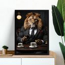Ver imagem 1 de Quadro Leão Tomando Café 24x18cm - com Vidro:moldura Branca