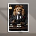 Ver imagem 2 de Quadro Leão Tomando Café 24x18cm - com Vidro:moldura Branca