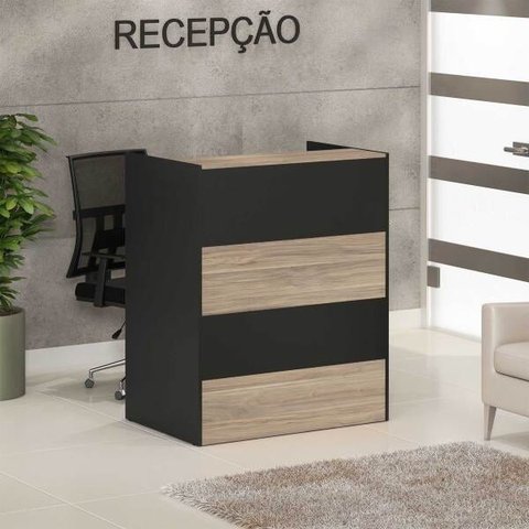 Balcão de Atendimento New City Calvin com Preto (120 x 25 x 75)