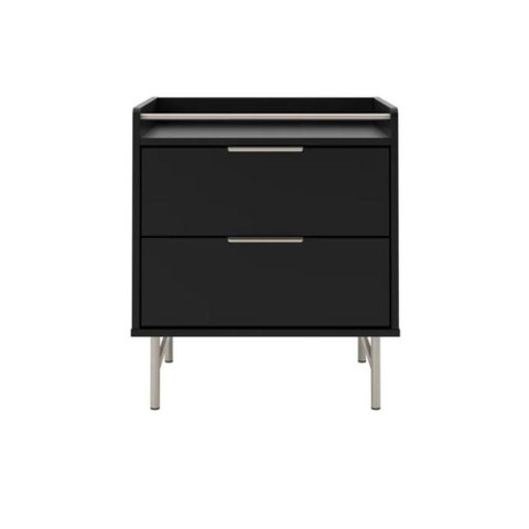 Mesa de Cabeceira com 2 Gavetas Yves 53 cm - Preto Fosco