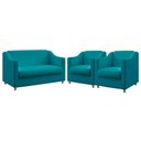 Ver imagem 1 de Kit Poltrona Namoradeira e 2 Poltronas Alya Suede Azul Turquesa Aradecor