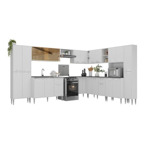Cozinha Modulada Completa com Armário e Balcão 10 Pçs Siena Multimóveis Mp2242 Branca Branco