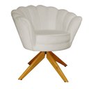 Ver imagem 2 de Kit 2 Poltronas Estofada Com Base Giratória de Madeira Pétala Suede Bege - LM DECOR
