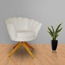 Ver imagem 3 de Kit 2 Poltronas Estofada Com Base Giratória de Madeira Pétala Suede Bege - LM DECOR