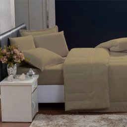 Kit Edredom 200 Fios Italiano 100% algodão 6 peças Dupla Face Casal Queen Casa Dona Marrom - 3