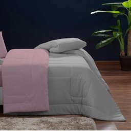 Kit Edredom 200 Fios Italiano 100% algodão 6 peças Dupla Face Casal Queen Casa Dona Cinza Rosa - 4