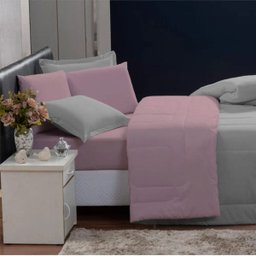 Kit Edredom 200 Fios Italiano 100% algodão 6 peças Dupla Face Casal Queen Casa Dona Cinza Rosa - 3