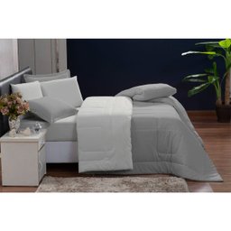 Kit Edredom 200 Fios Italiano 100% Algodão 6 Peças Dupla Face Casal Queen Casa Dona Cinza Off White - 5