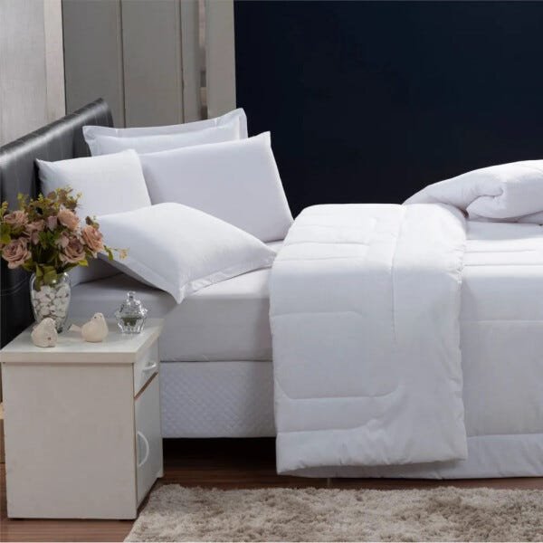 Kit Edredom 200 Fios Italiano 100% algodão 6 peças Dupla Face Casal Queen Casa Dona Off White - 3