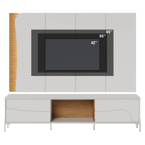 Rack Bancada e Painel Amalfi para Tv até 65 Polegadas com Pés de Metal Off White Freijó Colibri