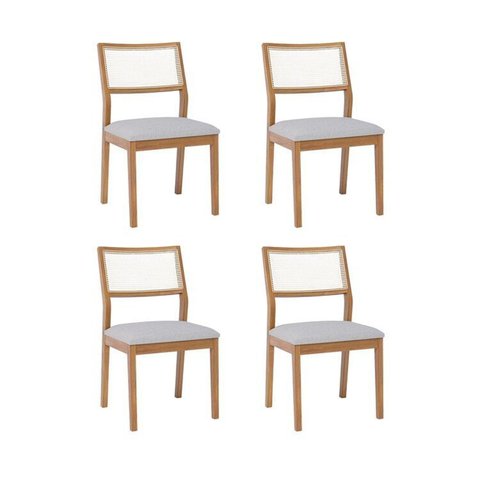 Kit 4 Cadeiras para Sala de Jantar Estofadas Bella Cinza/Madeira