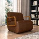 Ver imagem 2 de Kit 2 Poltronas Decorativa Sala de Estar Odessa Braços em Madeira Pu Marrom G33 - Gran Belo