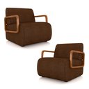 Ver imagem 1 de Kit 2 Poltronas Decorativa Sala de Estar Odessa Braços em Madeira Pu Marrom G33 - Gran Belo