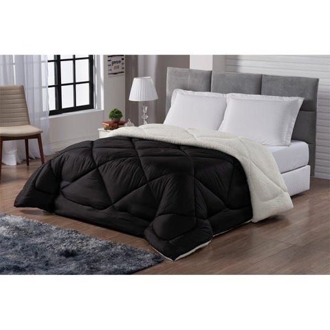 Cobertor Sherpa Sweet Dupla Face Tamanho Queen Preto e Palha Casa Dona