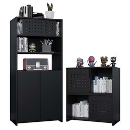 Conjunto Gamer Pixel Armário Alto e Baixo, 2 Nichos Suspenso e Mesa para Computador Preto - Pr Móvei - 3