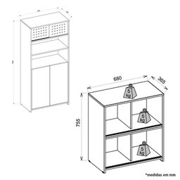 Conjunto Gamer Pixel Armário Alto e Baixo, 2 Nichos Suspenso e Mesa para Computador Preto - Pr Móvei - 6