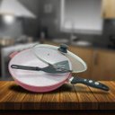 Ver imagem 1 de Frigideira Cerâmica Antiaderente Tampa de Vidro Espátula Premium Casa Dona