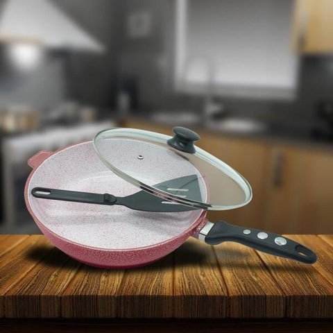 Frigideira Cerâmica Antiaderente Tampa de Vidro Espátula Premium Casa Dona