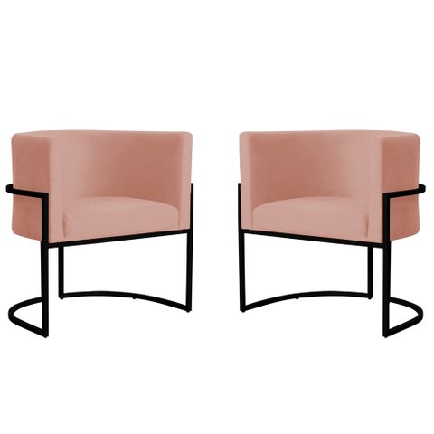 Kit 2 Poltronas Decorativa Sala de Estar Luana Base Preta Veludo Rosa - Montanaris Decor Md Montanar