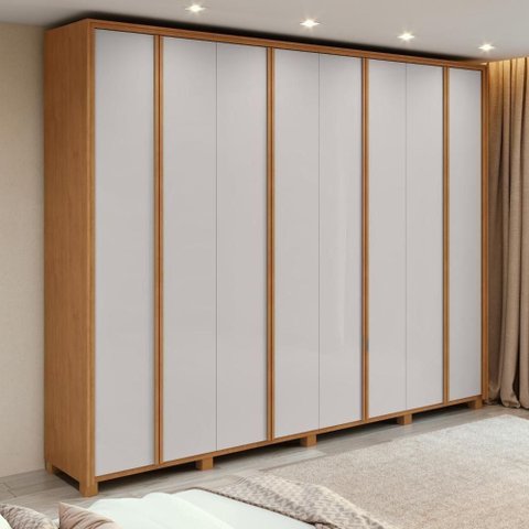 Guarda-roupa Casal 100% Mdf 8 Portas Easy Glow com Pés Amendoa Clean/off White