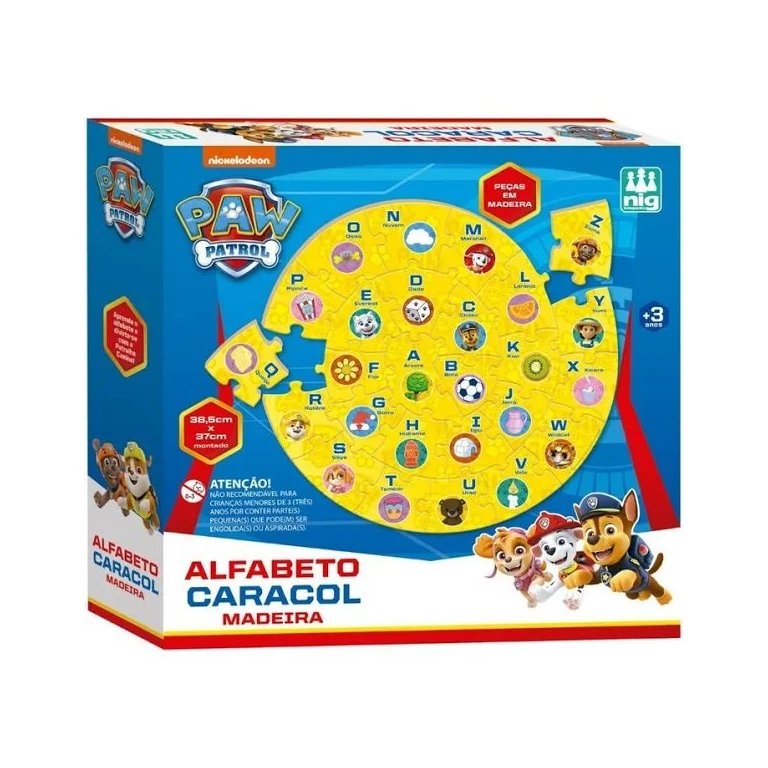 Alfabeto Caracol em Madeira Patrulha Canina NIG Brinquedos