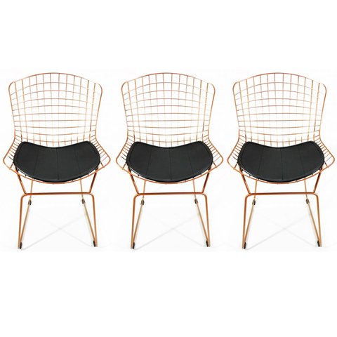 Kit 3 Cadeiras para cozinha BERTOIA cobre assento preto - Direto de Fábrica