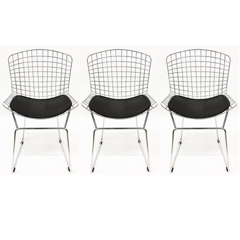 Kit 3 Cadeiras para cozinha BERTOIA cromada assento preto - Direto de Fábrica