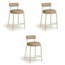 Ver imagem 2 de Banqueta Cozinha Alta com Encosto Kit 3 Industrial Champanhe Londres New Couro Flex D03 - D'Rossi