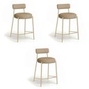 Ver imagem 2 de Banqueta Cozinha Alta com Encosto Kit 3 Industrial Champanhe Londres New Couro Flex D03 - D'Rossi