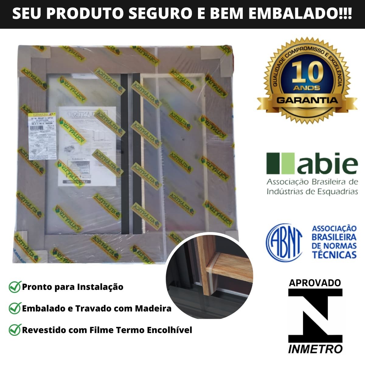 Janela de Alumínio Preto | Vitro de Correr 2 Folhas | Linha Fortline | Atlântica:A=0,80m x L=1,00m - 5