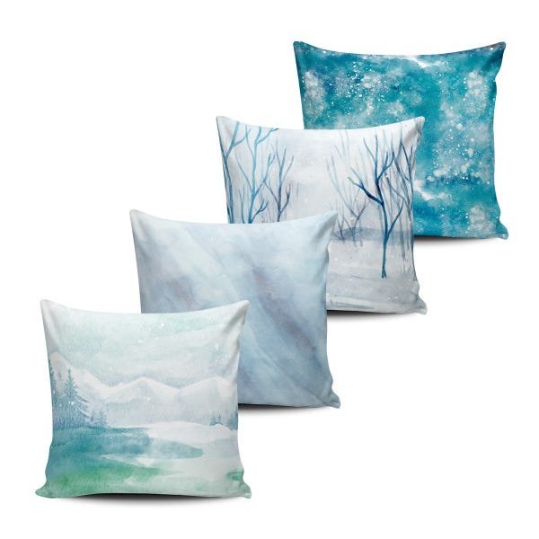 Kit 4 Capas Almofadas decorativas Paisagens Neve 45x45cm - 1