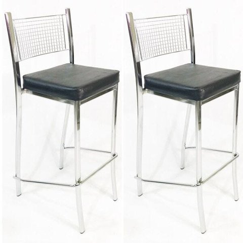 Kit 2 Banquetas Empilhável Cozinha Cromada Alta Assento Preto - Poltronas do Sul