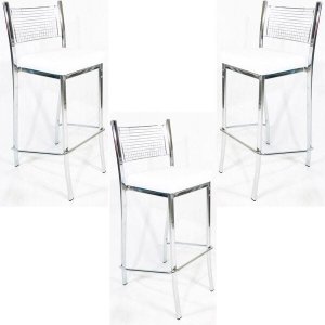 Kit 3 Banquetas Empilhável Cozinha Cromada Alta Assento Branco - Poltronas do Sul