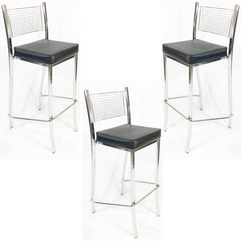 Kit 3 Banquetas Empilhável Cozinha Cromada Alta Assento Preto - Poltronas do Sul
