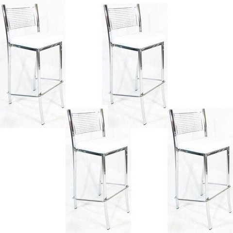 Kit 4 Banquetas Empilhável Cozinha Cromada Alta Assento Branco - Poltronas do Sul