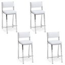 Ver imagem 1 de Kit 4 Banquetas Empilhável Cromada Alta Assento E Encosto Estofado Cor Branco - Poltronas do Sul