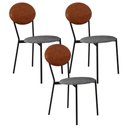 Ver imagem 1 de Kit 03 Cadeiras Estofada para Sala de Jantar Azuri Preto C01 Linho Prata Courino Caramelo - Lyam