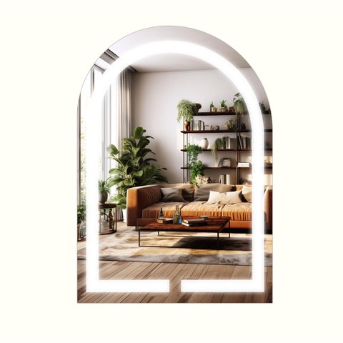 Espelho em Vidro Jateado Iluminado Decorativo Capela/janelinha 70x50cm Led 3 Cores - Touchscreen