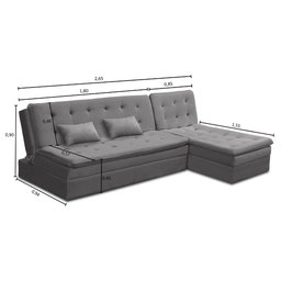 Sofá Cama King 5 Lugares 2,70m Alice Suede Cinza Adonai Estofados - 5