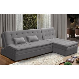 Sofá Cama King 5 Lugares 2,70m Alice Suede Cinza Adonai Estofados - 1