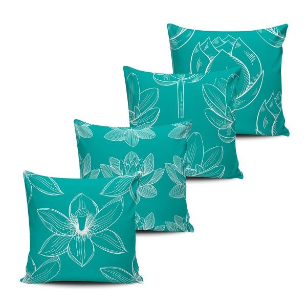 Kit 4 Almofadas decorativas Floral Nativa Azul Tifani 45x45cm - 1