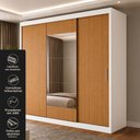 Ver imagem 3 de Guarda-Roupa 100% MDF 3 Portas de Correr 4 Gavetas com Espelho 193x213x55cm Cinamomo/Branco