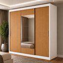 Ver imagem 1 de Guarda-Roupa 100% MDF 3 Portas de Correr 4 Gavetas com Espelho 193x213x55cm Cinamomo/Branco