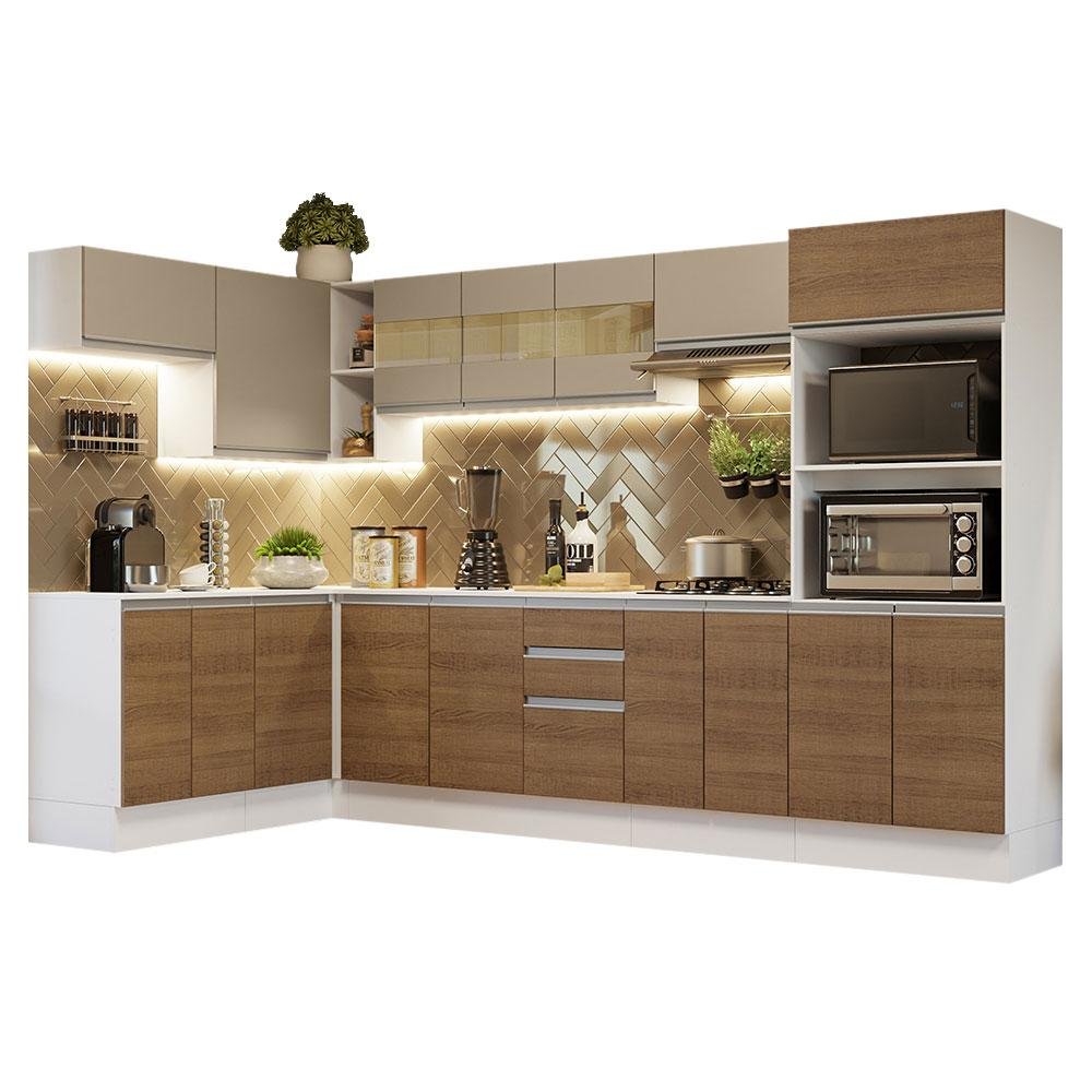 Armário de Cozinha Completa de Canto 100% Mdf 447cm Branco/rustic/crema Smart Madesa 02 - 3